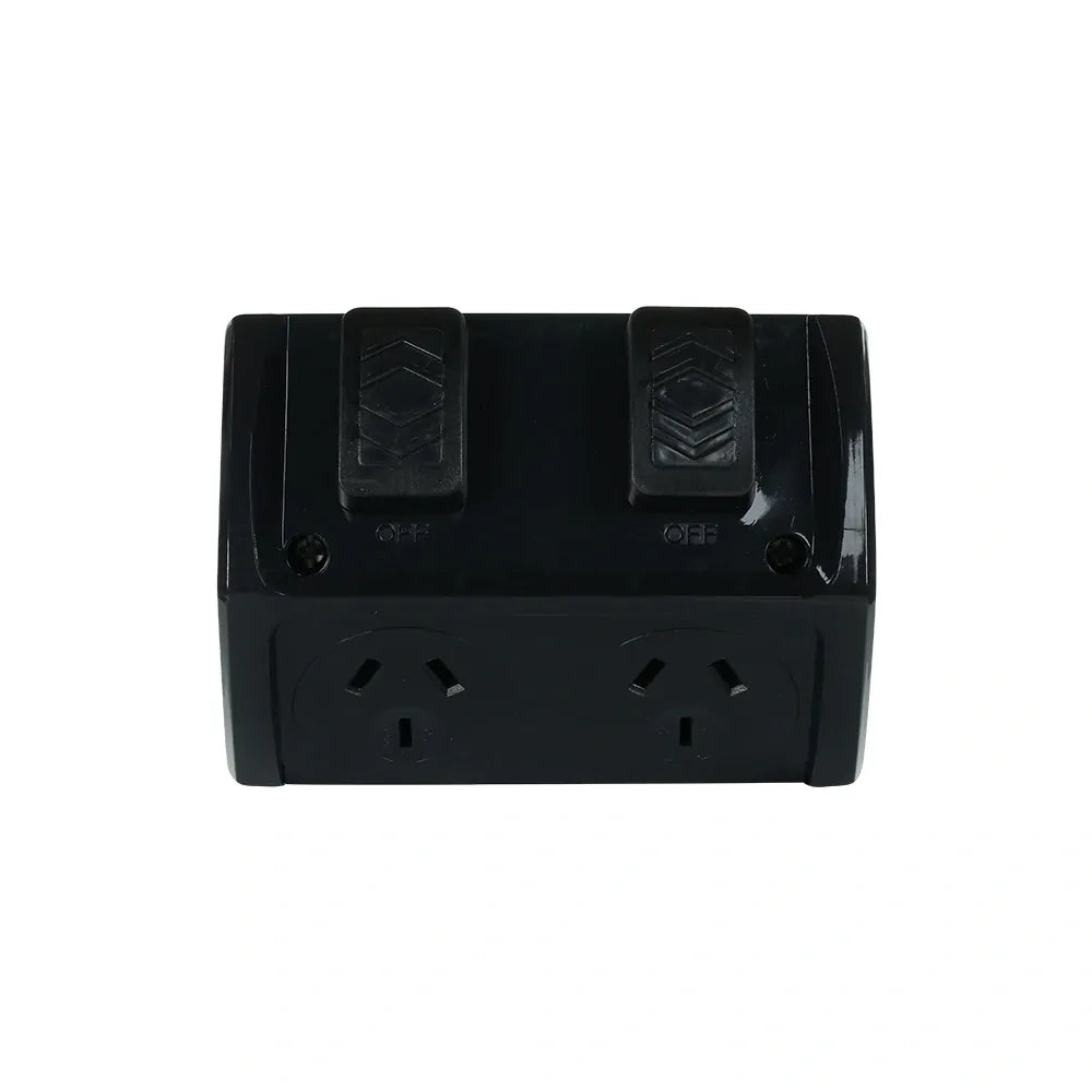 Weatherproof Double GPO 10 Amp IP53 250V – Outdoor Power Point-Black