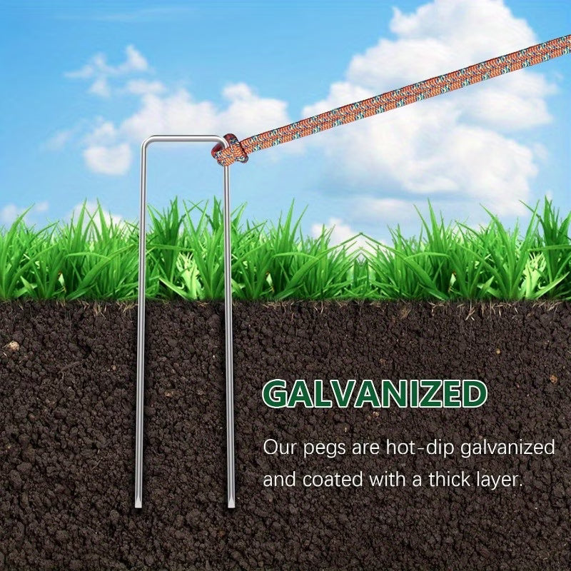 20PCS Heavy-Duty Galvanized Landscape Staples – 300mm U-Shaped Ground Spikes