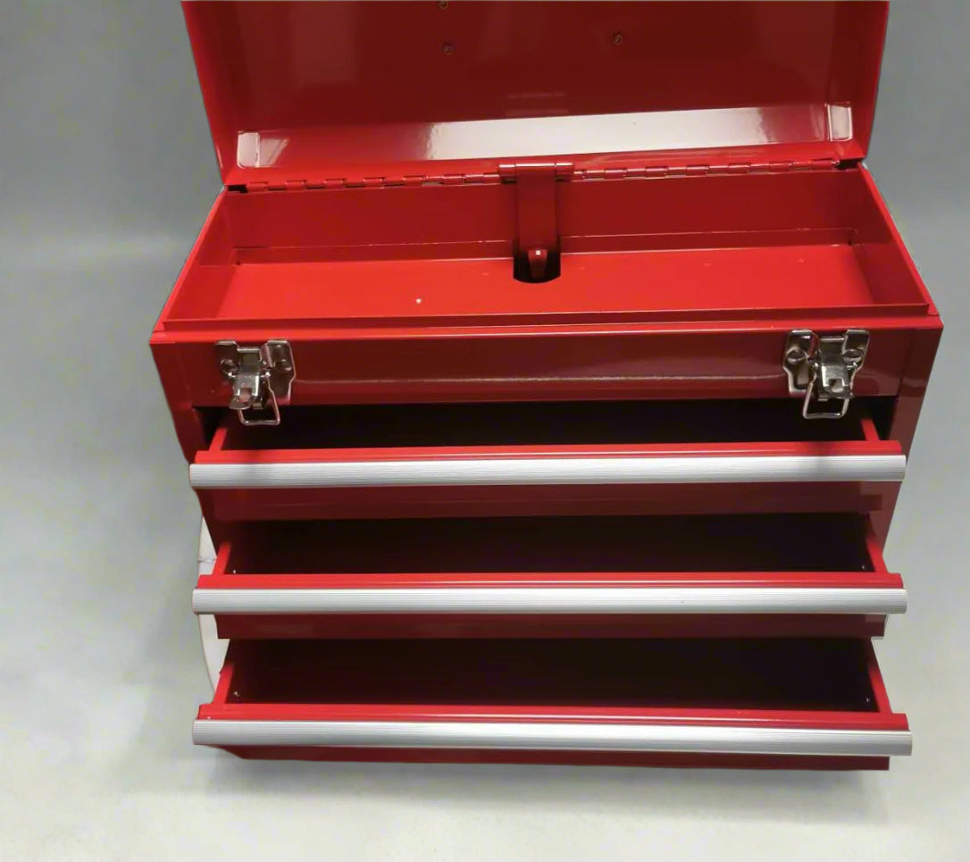 Metal Tool Box with 3 Drawers & Top Storage – Heavy-Duty Steel Small Tool Chest for Tools, Crafts, Home & Office Organization – Portable Desktop Tool Storage Box