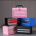 Metal Tool Box with 2 Drawers & Top Storage – Portable Mini Tool Chest, Small Metal Storage Box for Tools, Crafts, Office & Home Organization