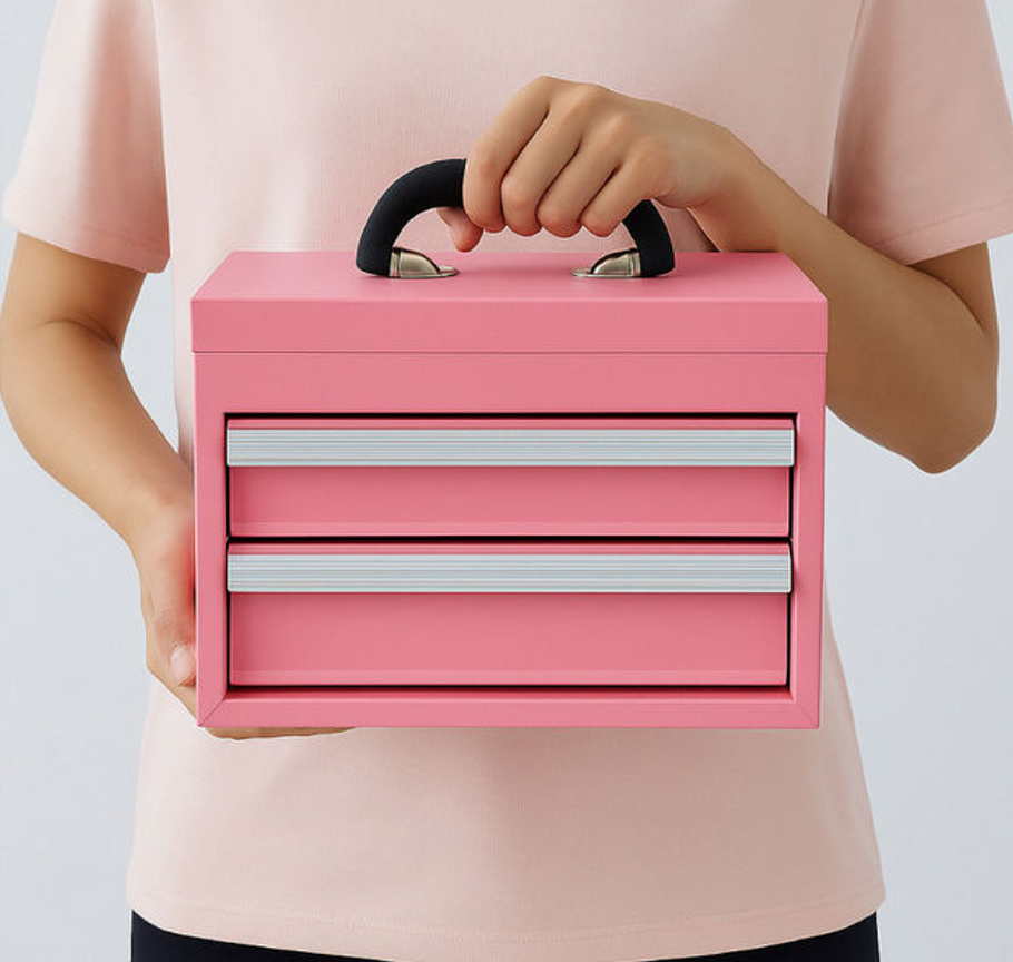 Metal Tool Box with 2 Drawers & Top Storage – Portable Mini Tool Chest, Small Metal Storage Box for Tools, Crafts, Office & Home Organization