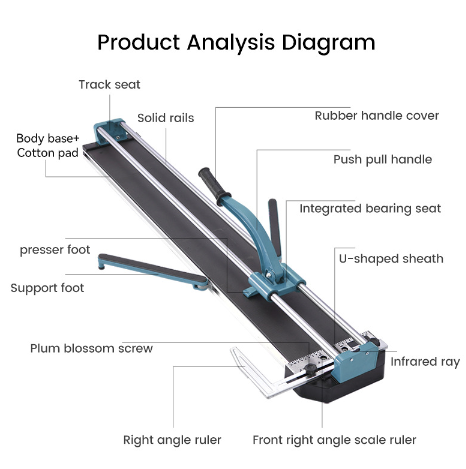 Tile Cutter, 1000mm, Porcelain Ceramic Tile Cutter with Tungsten Carbide Cutting Wheel, Infrared Positioning, Anti-Skid Feet,