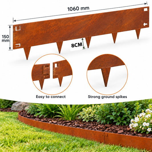 5.3m Corten Steel Garden Edging Kit – 150mm High | 5 × 1060mm Rust Steel Lawn & Landscape Edging