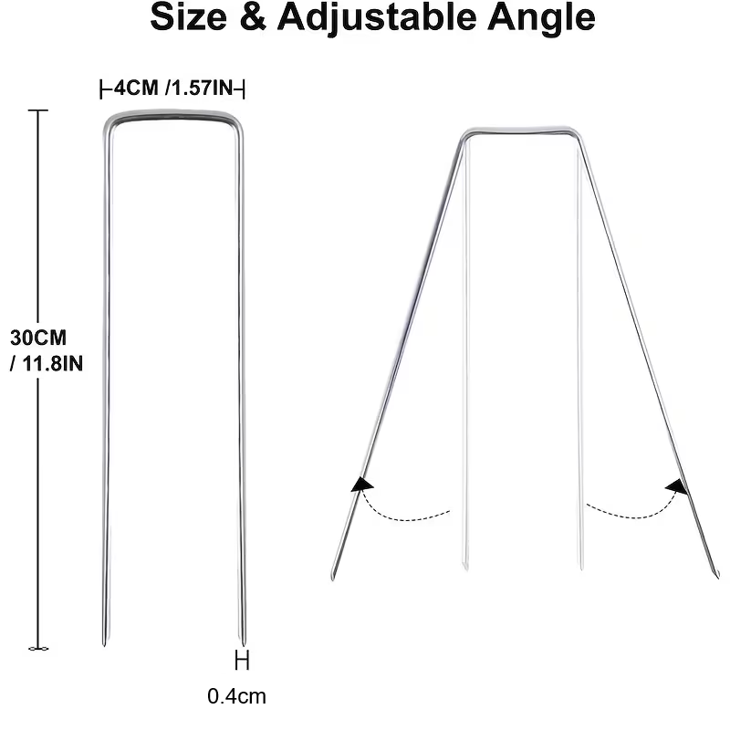 20PCS Heavy-Duty Galvanized Landscape Staples – 300mm U-Shaped Ground Spikes