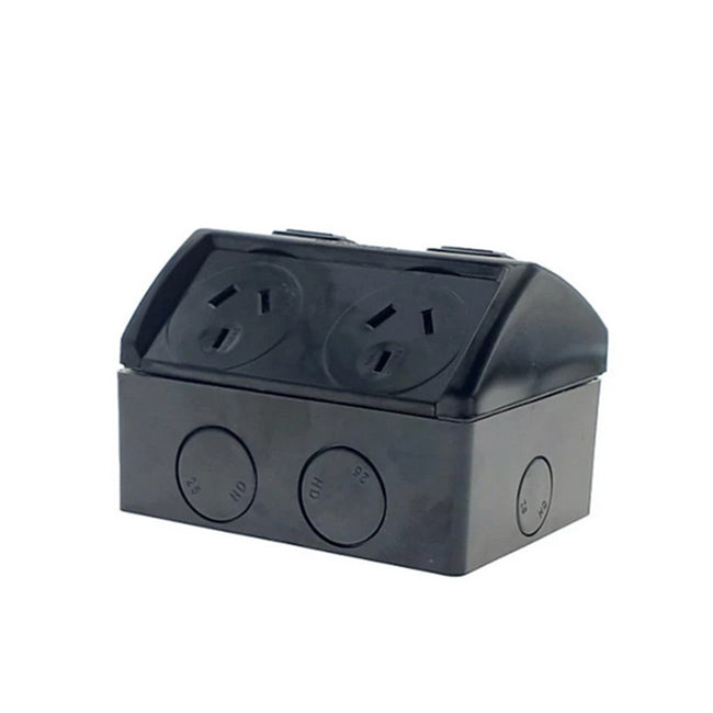 Weatherproof Double GPO 10 Amp IP53 250V – Outdoor Power Point-Black