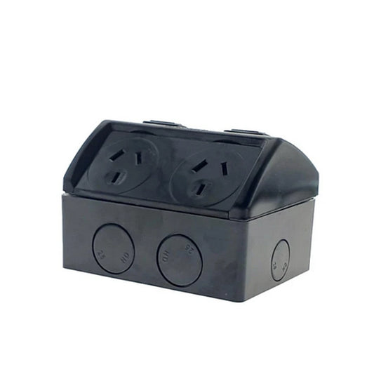 Weatherproof Double GPO 10 Amp IP53 250V – Outdoor Power Point-Black