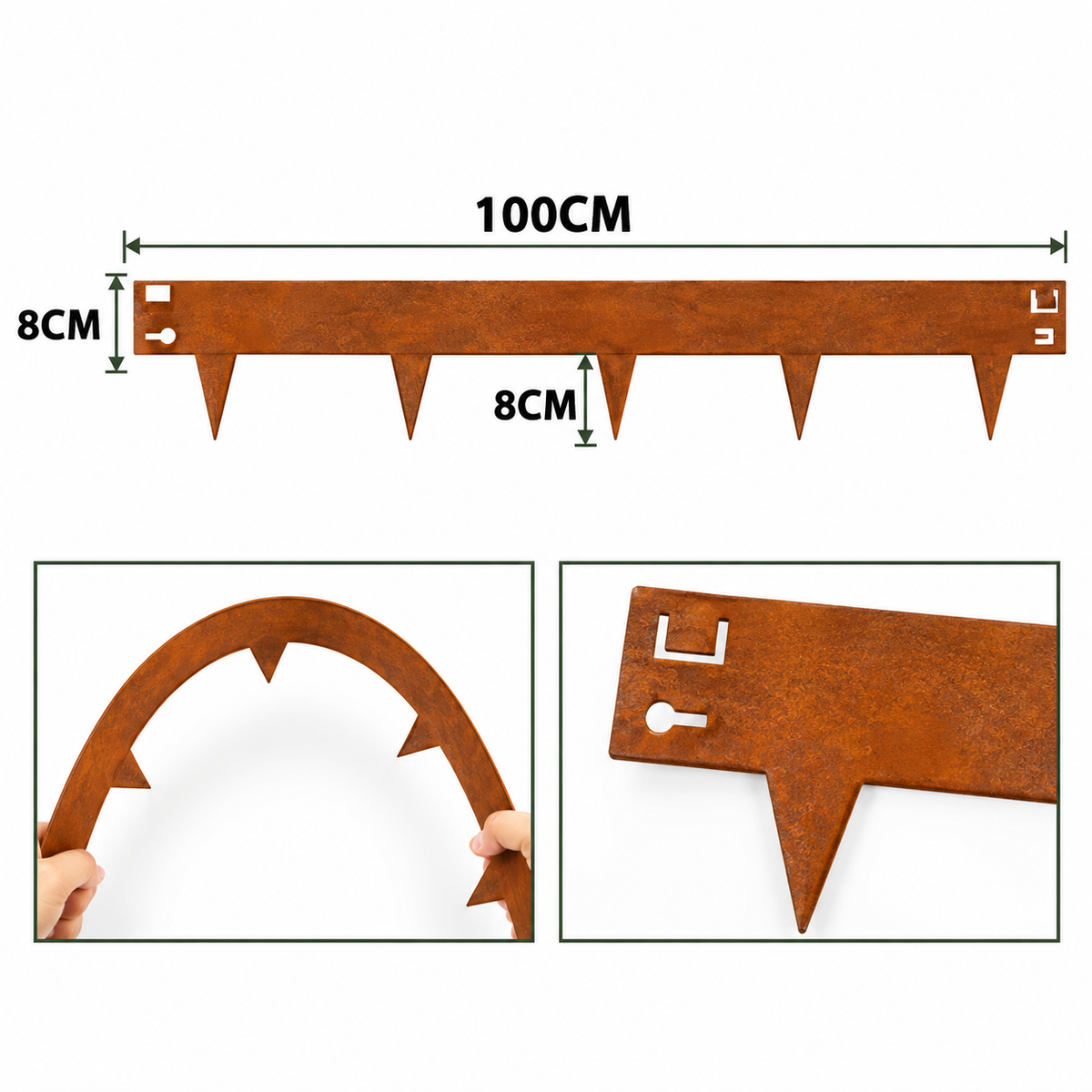 5m Corten Steel Garden Edging Kit | Built-In Spikes | Heavy Duty Landscape Border